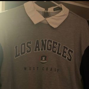 Contrast Collar Colorblock Letter Graphic Pullover